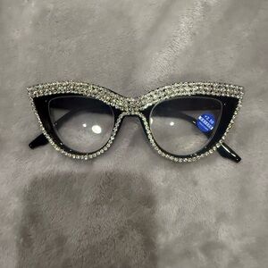 Elegant Black Rhinestone Cat-Eye Glasses +2.50
